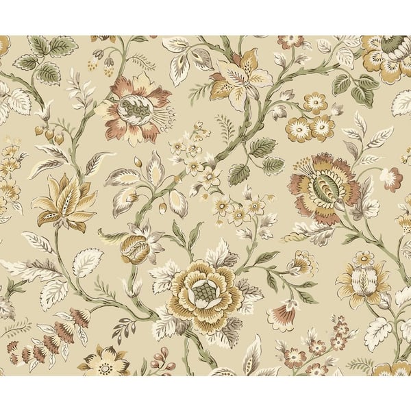17.08 sq. ft. Latte Jacobean Floral Trail Vinyl Peel and Stick Wallpaper Roll