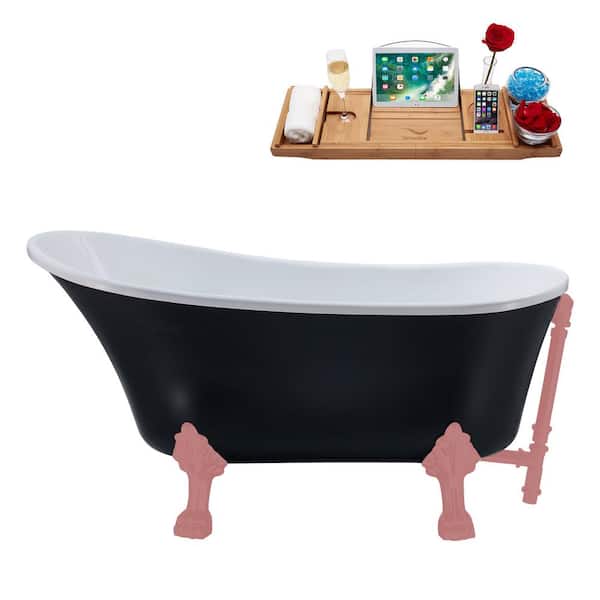 Streamline 55 in. x 26.8 in. Acrylic Clawfoot Soaking Bathtub in Matte Black with Matte Pink Claw Feet and Matte Pink Drain