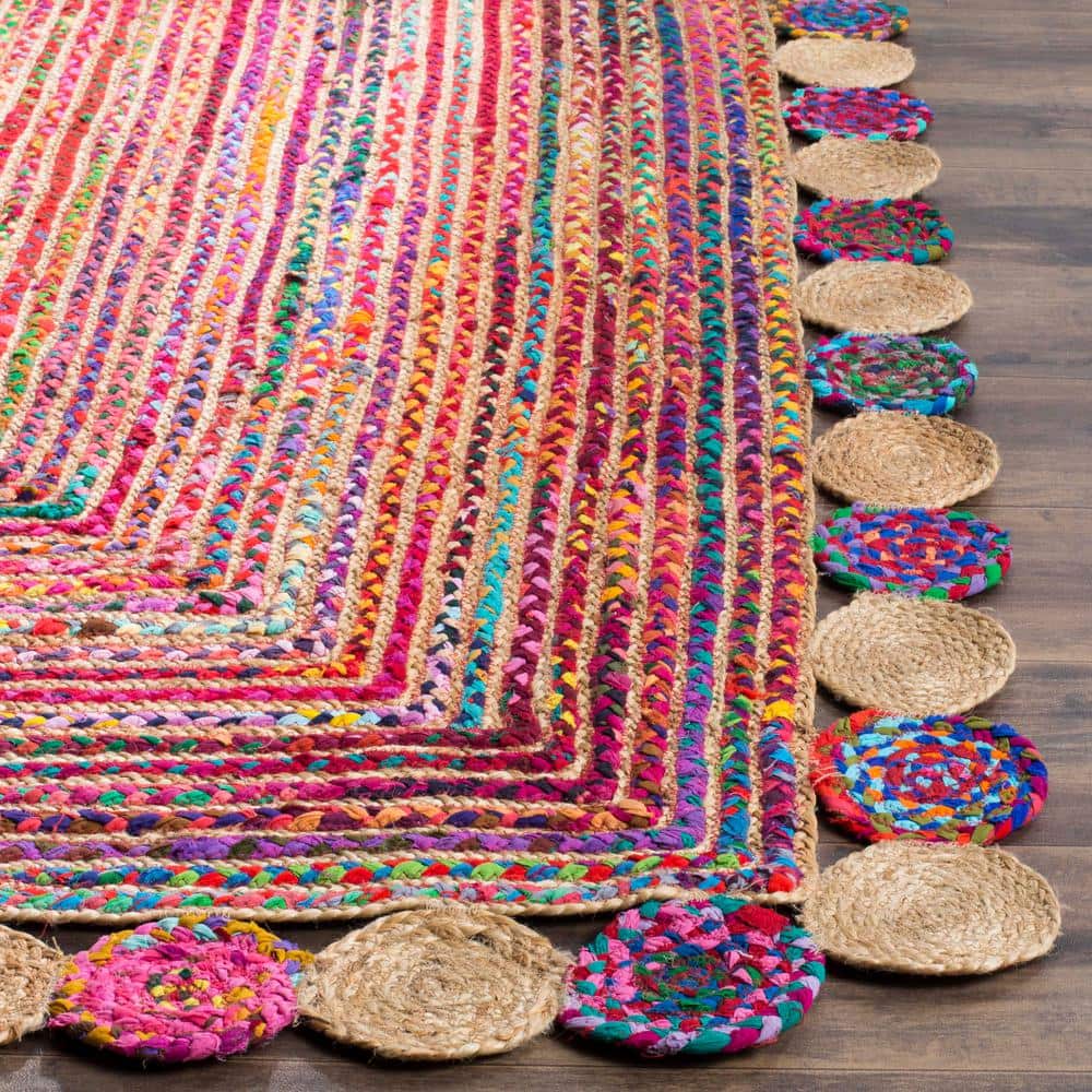 Handmade Cotton Braided Round Area Rug, 48"x27", Red