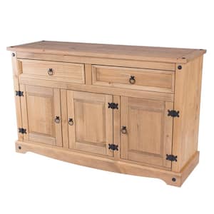Cottage Series Antique Brown Wood Pine 51.97 in. Buffet Sideboard with 2 drawers and 3 doors