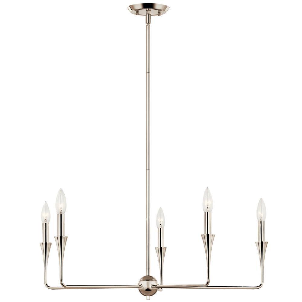 Polished Nickel 5-Light Modern Chandelier with Tapered Accents