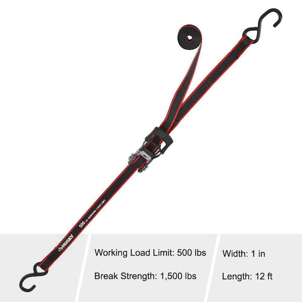 Husky - 12 ft. x 1 in. Ratchet Tie-Down Straps with S-Hook (4-Pack)