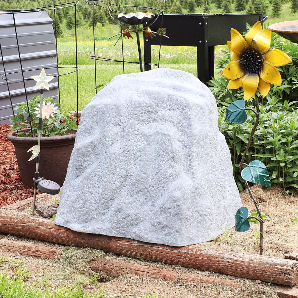 Gray Polyresin Faux Landscape Rock Cover with Metal Stakes