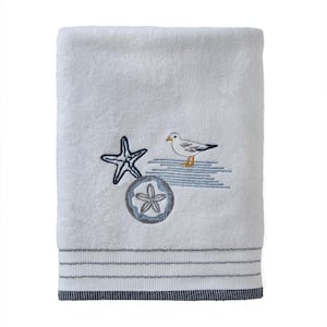 Nautical Embroidered Bath Towel Set - Or Individual - Sea Shells -Blue