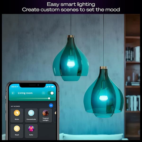 75-Watt Equivalent A19 Smart LED Color Changing Light Bulb Starter Kit (4 Bulbs and Hue Pro Bridge)