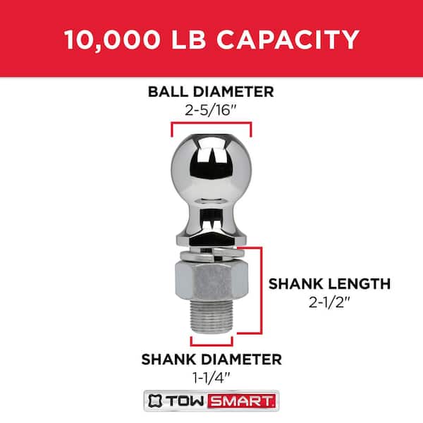 TowSmart Class 4 10,000 lb. 2-5/16 in. Ball Diameter, 1-1/4 in. Shank  Diameter, 2-1/2 in. Shank Length Chrome Trailer Hitch Ball 1240 - The Home  Depot