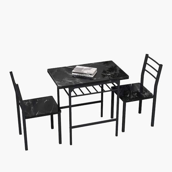 wetiny 3-Piece Rectangle Black Wood Top Table (Set Seats 2)