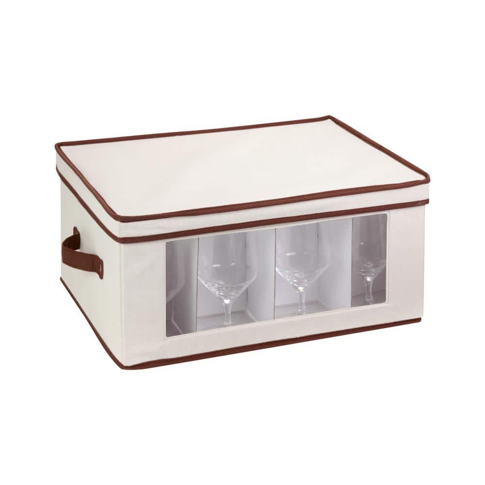 White Fabric Collapsible Lidded Storage Bin with Window