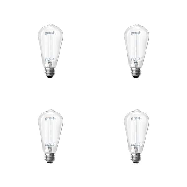 Feit Electric 60-Watt Equivalent ST19 Dimmable Straight Filament Clear Glass E26 Vintage Edison LED Light Bulb, Daylight 5000K(4-Pack)