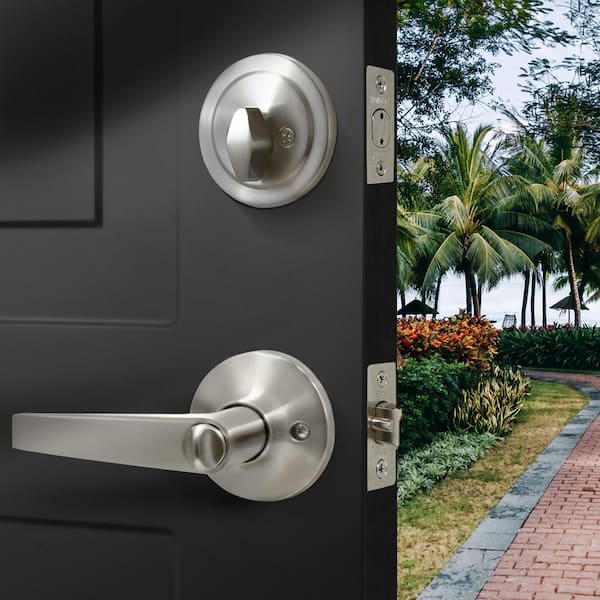 Premier Lock Stainless Steel Entry Door Handle Combo Lock Set with Deadbolt and 4 SC1 Keys, Keyed Alike LED03C