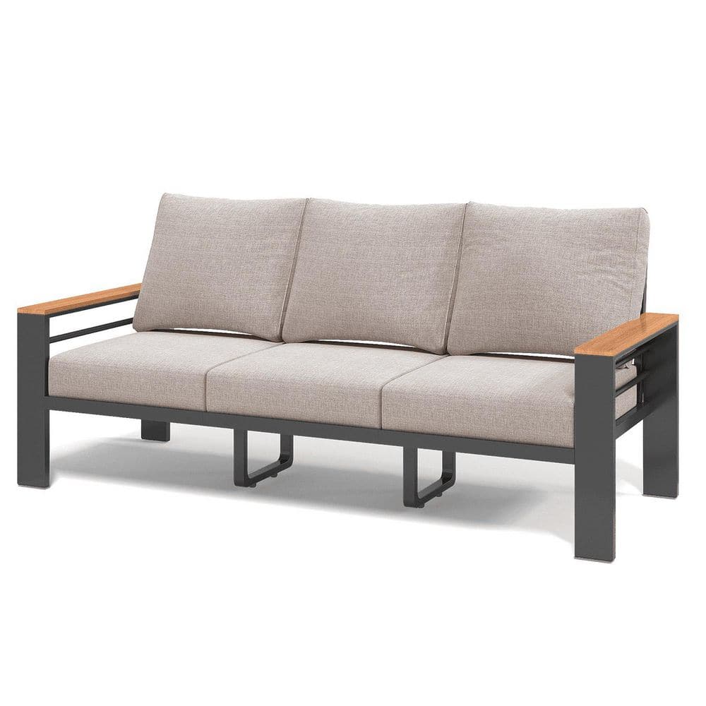 3-Seat Wicker Outdoor Patio Sofa Sectional Couch with Gray Cushions price history on PriceWatchPro