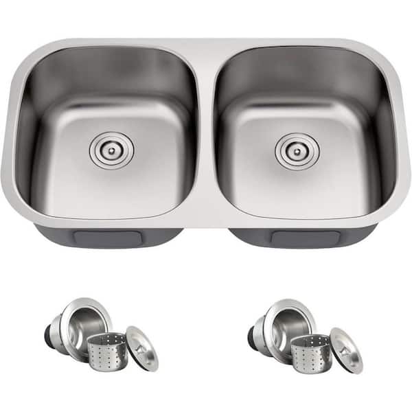 32 in. Undermount Double Bowl 18 Gauge Stainless Steel Kitchen Sink