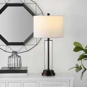 Cassian 26 in. Clear Table Lamp with White Shade