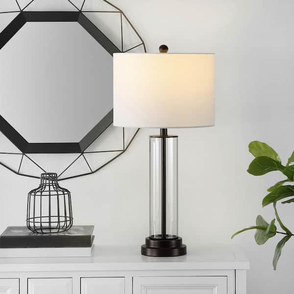 SAFAVIEH Cassian 26 in. Clear Table Lamp with White Shade