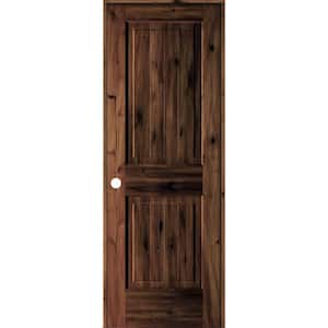 28 in. x 80 in. Knotty Alder 2 Panel Right-Hand Sq. Top V-Groove Red Mahogany Stain Wood Single Prehung Interior Door