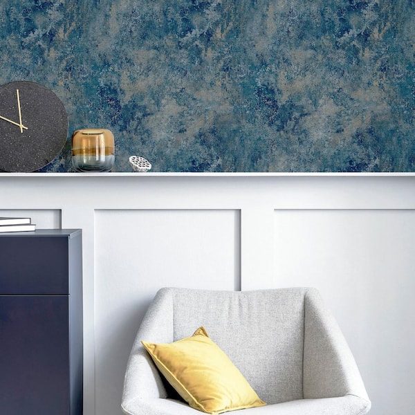 Gideon Dark Blue Distressed Wallpaper
