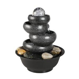11.4 in. 5-Tiers Grey Relaxation Water Fountain with Lights