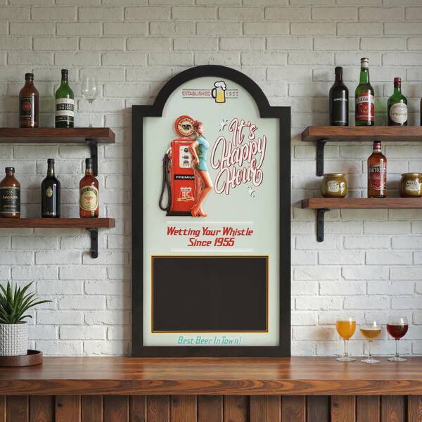 American Art Decor 26 in. x 14 in. Retro Happy Hour Bar Sign MDF