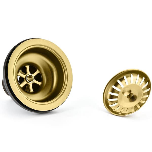3-1/2 in. Drop-In Kitchen Sink Basket Strainer in Gold for Quartz Sink