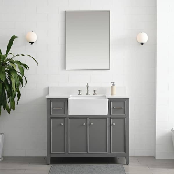 SUDIO Casey 42 in. W x 22 in. D Bath Vanity in Gray with Engineered Stone Vanity Top in Ariston White with White Sink