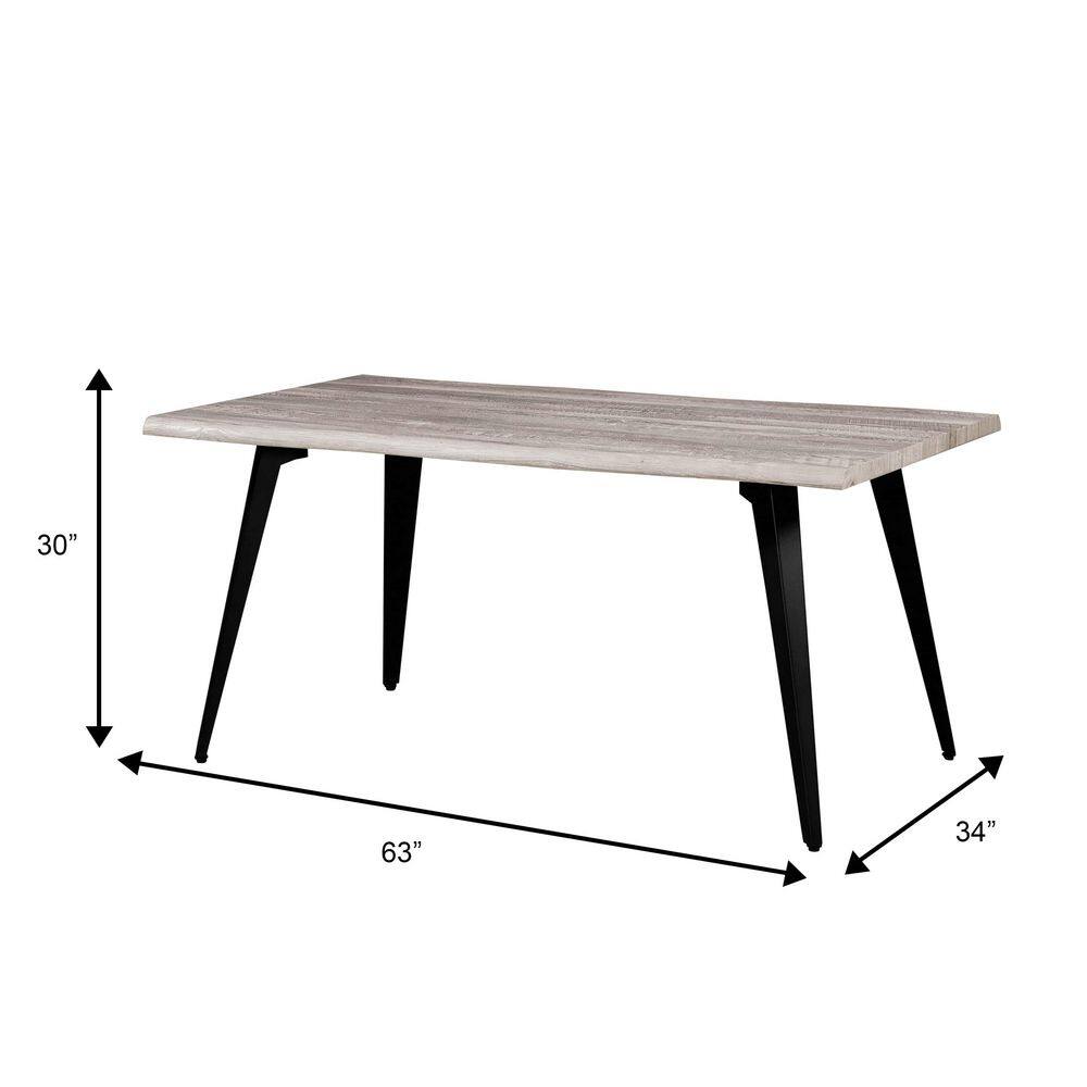 Sunbleached Grey Wood Rectangular Dining Table with Black Metal Legs