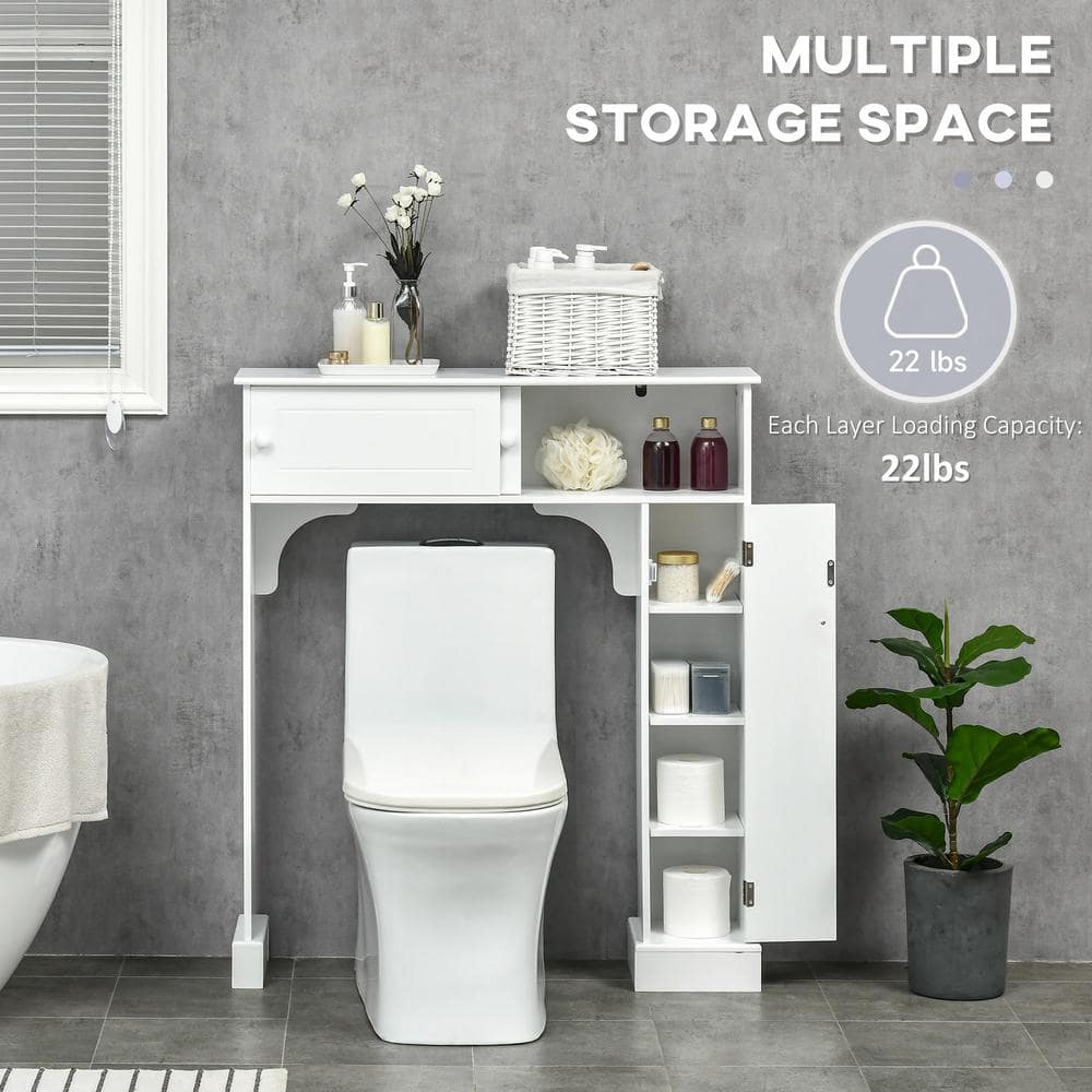 White MDF Over-the-Toilet Bathroom Cabinet with Adjustable Shelves