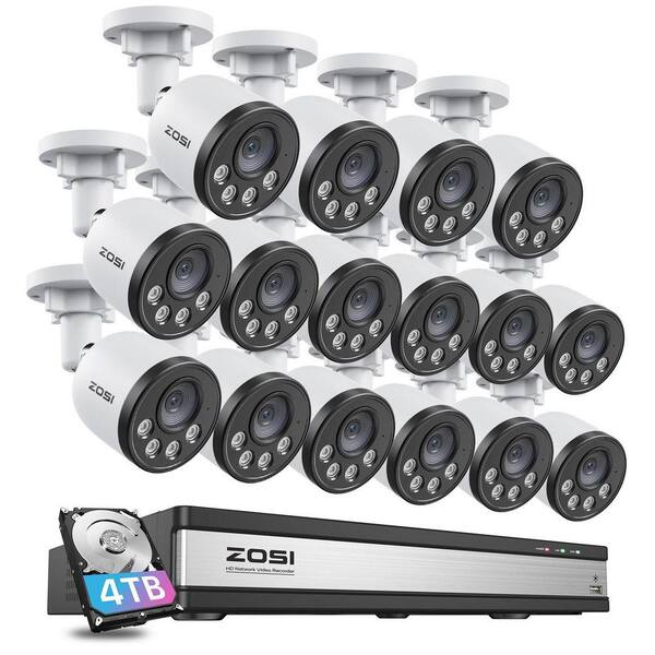 16-Channel(Up to 32CH) POE 4TB Home Security System and 16 Wired 4MP Outdoor Surveillance Cameras, Dual-Disk Backup