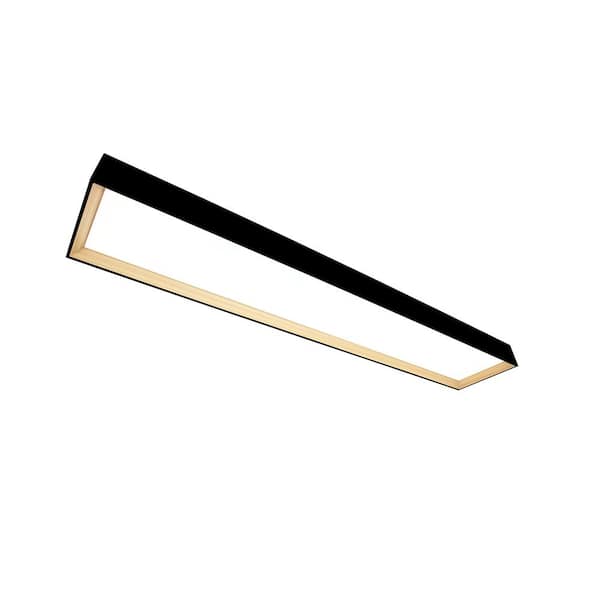 Commercial Electric 4 ft. x 8 in. Matte Black with White Oak Accent LED Flush Mount 3000 Lumens Adjustable CCT Kitchen Lighting