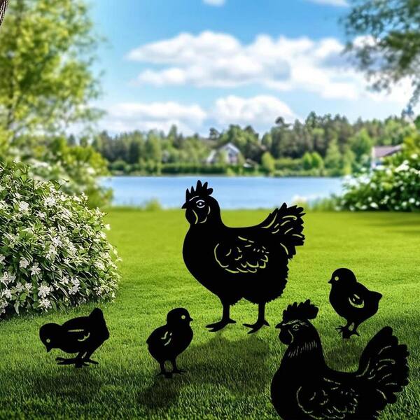 Chicken Weather Proof Steel Decorative Garden Stake 5 Pack