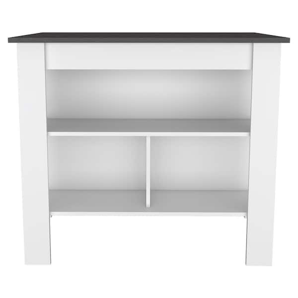 White Wood 40.6 in. Kitchen Island with 3 Shelves and 4 Legs