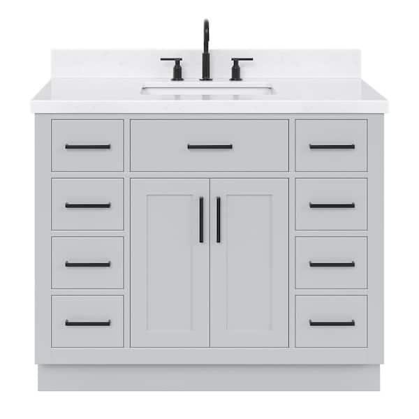 Hepburn 42 in. W x 22 in. D x 36 in. H Single Sink Freestanding Bath Vanity in Grey with Carrara Qt. Top