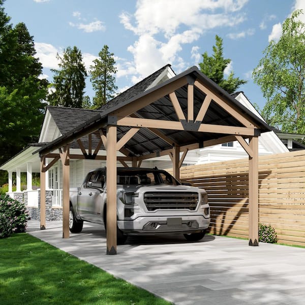 Greenwich 12 ft. x 20 ft. Outdoor Patio Cedar Frame Gazebo with Black Galvanized Steel Gable Hardtop