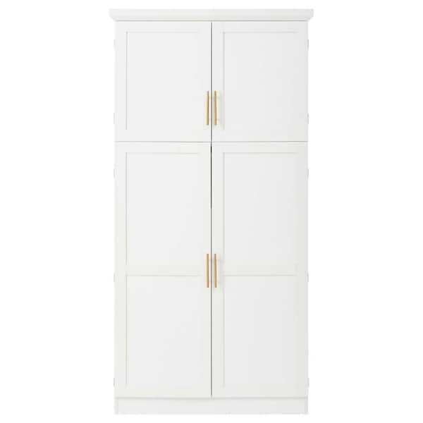36 in. W x 18 in. D x 71 in. H White Linen Cabinet, Tall Pantry Storage Cabinet with Adjustable Shelf, 8 Pull-out Trays