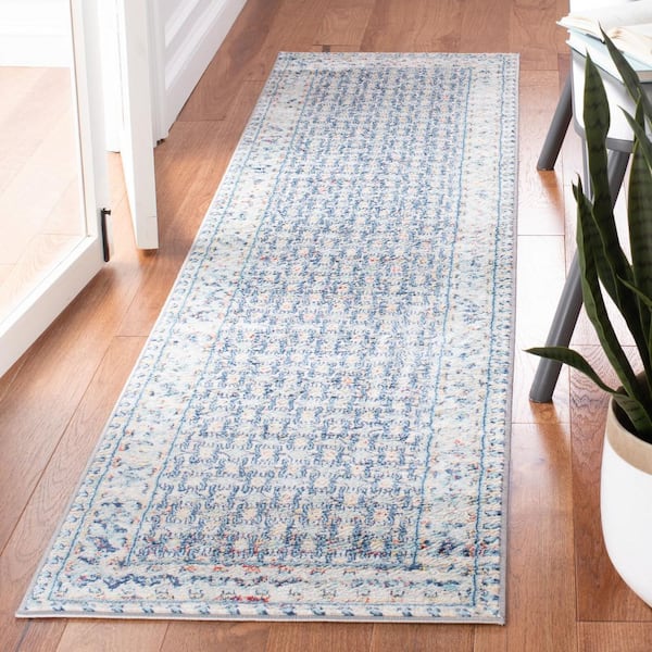 Brentwood 2 ft. x 6 ft. Blue/Yellow Multi-Border Geometric Runner Rug