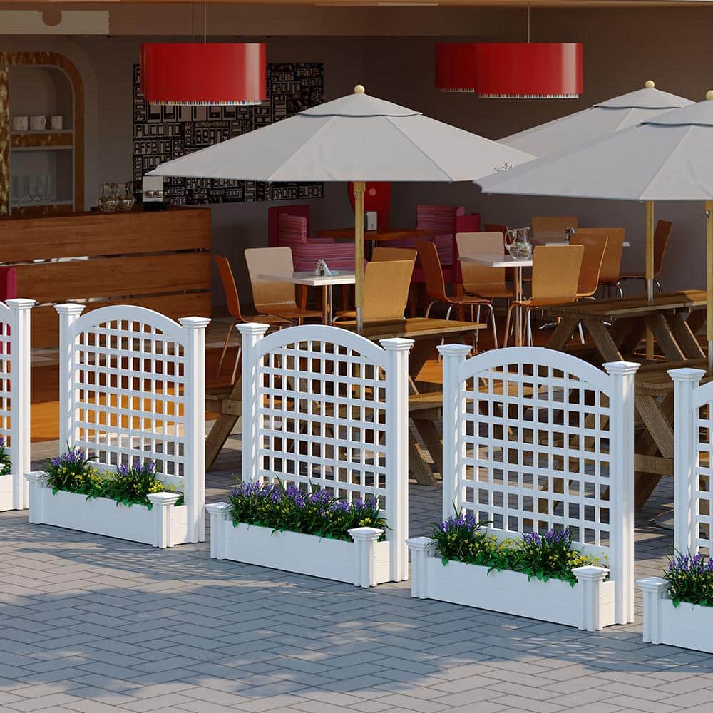 White Vinyl Freestanding Lattice Screen with Planter Box