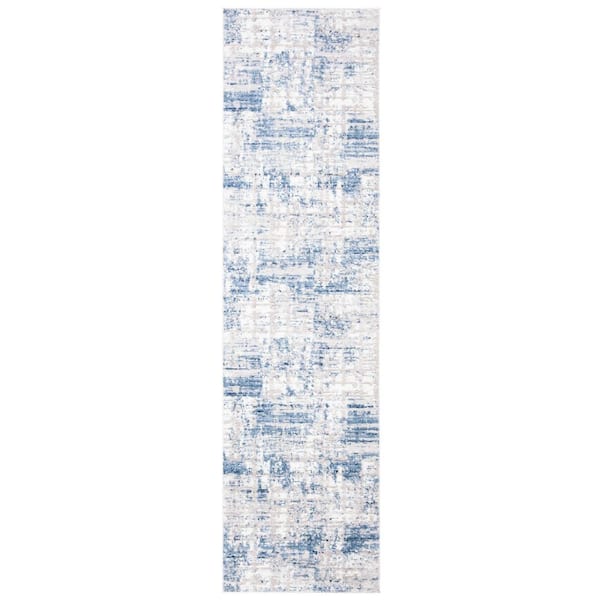 Amelia Blue/Gray 2 ft. x 12 ft. Distressed Geometric Runner Rug