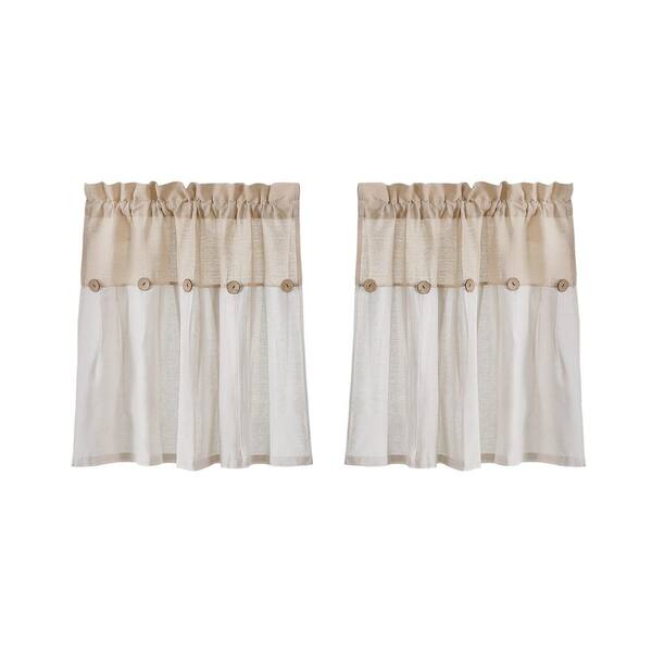 Lush Decor Linen Button Window Curtain Valance, 18 L x 52 W, Off