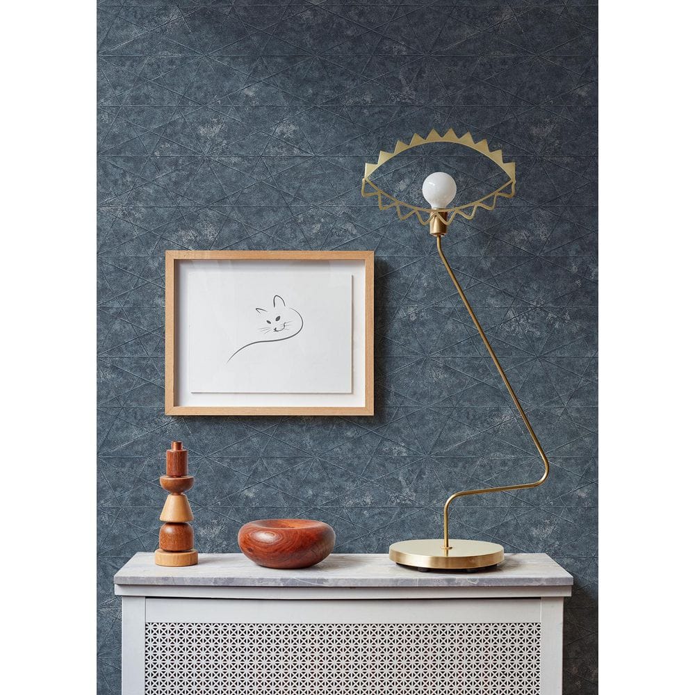 Dark Blue Distressed Geometric Mesh Pattern Non-Pasted Wallpaper