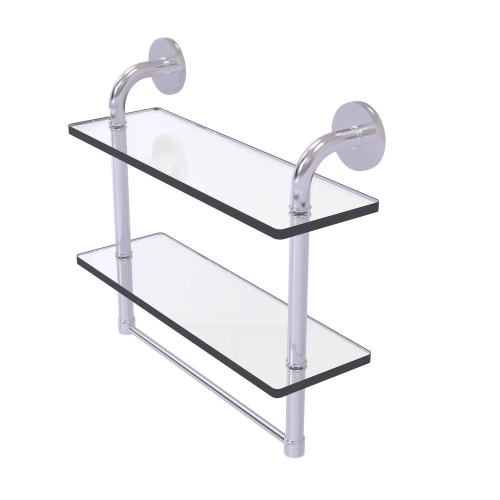 Allied Brass Remi Collection 16 in. 2-Tiered Glass Shelf with Integrated  Towel Bar in Satin Chrome RM-2-16TB-SCH
