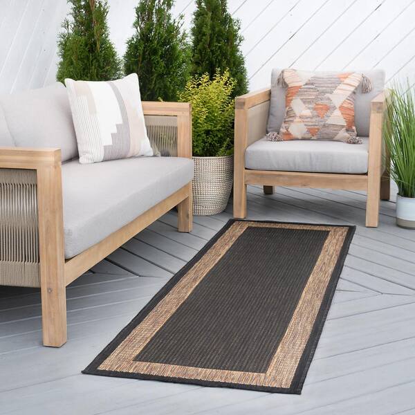 Eco Striped Border Gold 2 ft. x 8 ft. Indoor/Outdoor Runner Rug