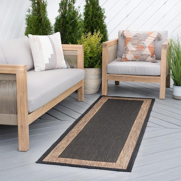 Eco Striped Border Gold 3 ft. x 10 ft. Indoor/Outdoor Runner Rug