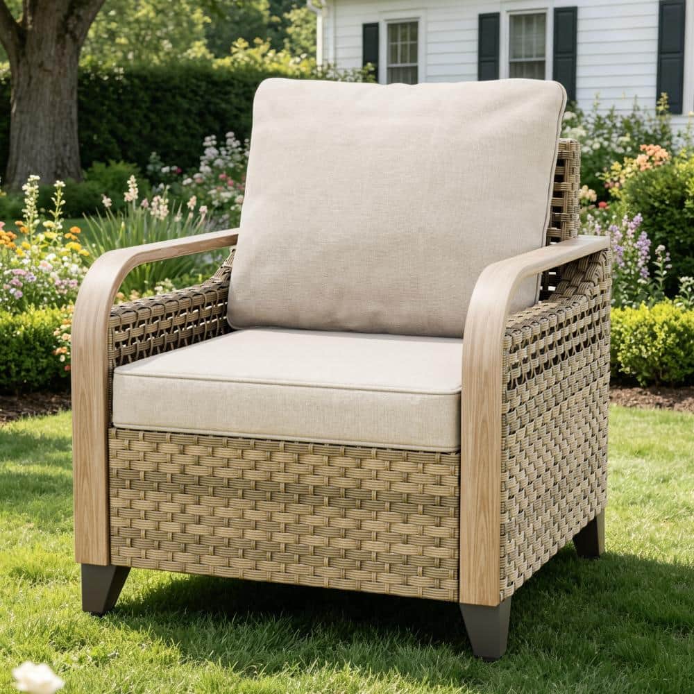 Patio Wicker Chair Dining Chair Outdoor Conversation Set w/ Cushion PE Rattan Steel Frame All-Weather 1 PC, Beige price history on PriceWatchPro