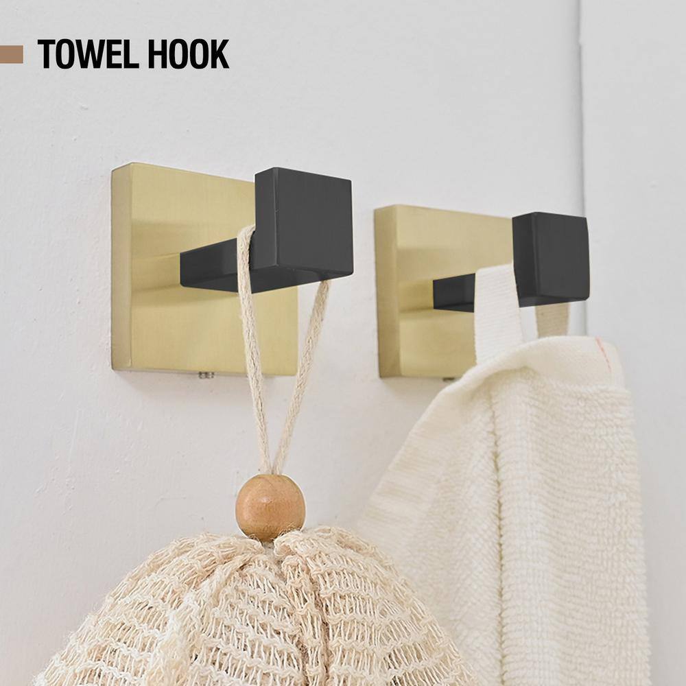 Matte Black and Gold Stainless Steel 5-Piece Bathroom Hardware Set
