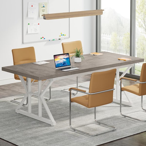 Aoibox 59 in. White Home Office Computer Desk with Hutch