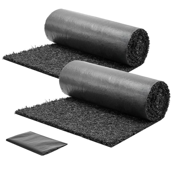 Rubber Mulch Mat Roll, 2 Rolls 96 x 24 in. Recycled Rubber Mulch Mat, 0.5 Thick Cuttable, Reduced Weed Growth, Natural