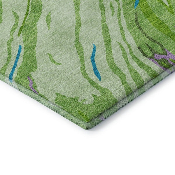 Mayfield Premium Machine Washable Abstract AMF1037 Green 2 ft. 3 in. x 7 ft. 6 in. Runner Rug