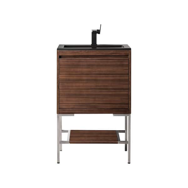 James Martin Vanities Milan 23.6 in. W x 18.1 in. D x 36 in. H Bathroom Vanity in Mid Century Walnut with Charcoal Black Composite Top