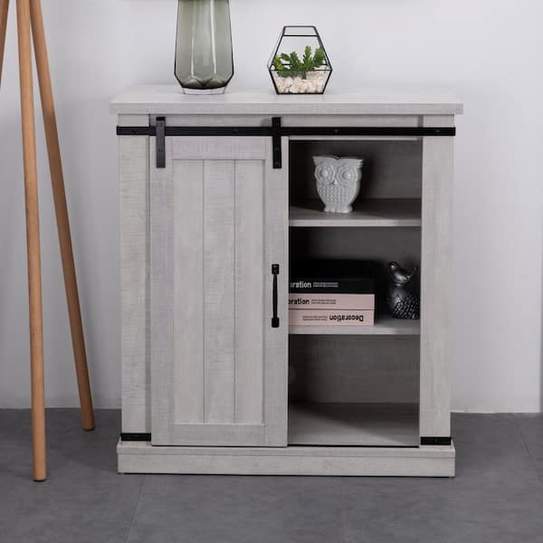 FESTIVO 32 in. Saw Cut-Off White Sliding Barn Door Accent Cabinet Storage