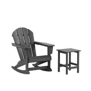 Iris Gray Plastic Adirondack Outdoor Rocking Chair with Side Table Set