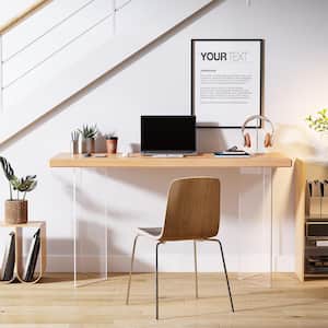 Halseey 55 in. Rectangular Natural Wood Writing Desk with Acrylic Legs, Modern Computer Desk Study Table for Home Office
